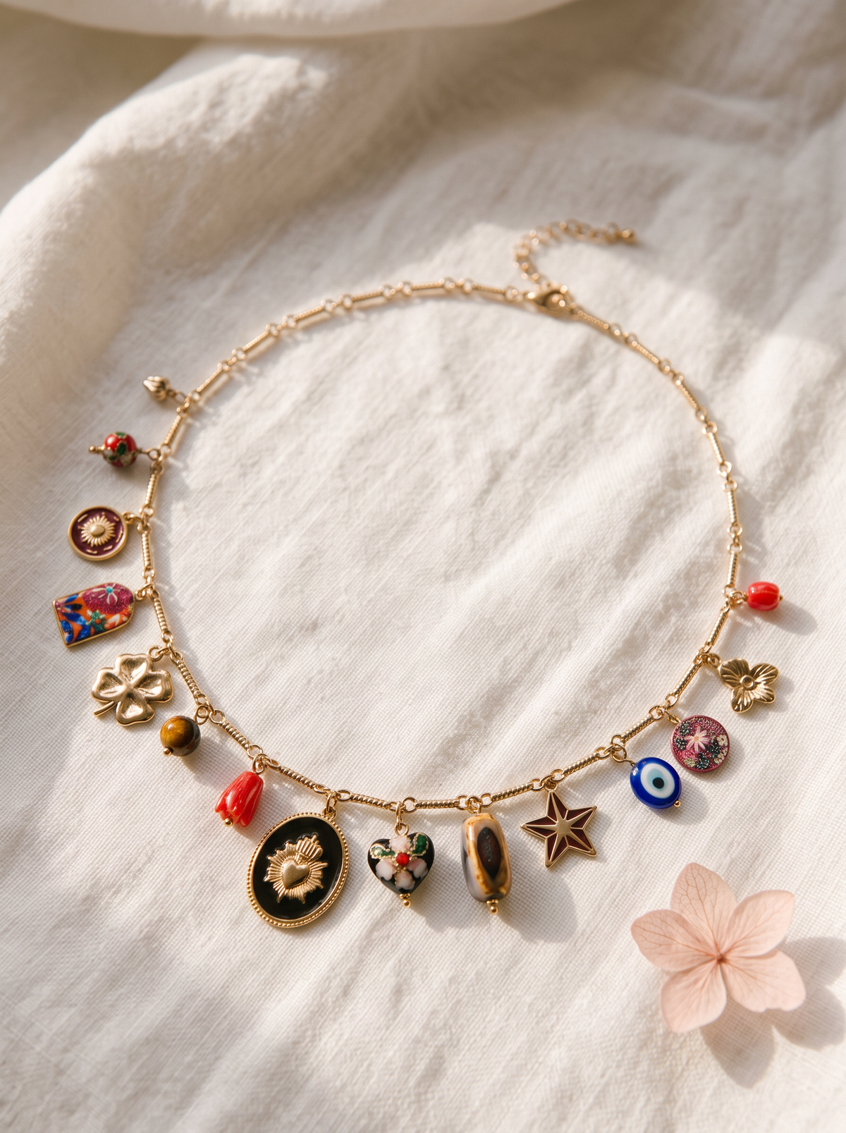 Collier Multi-Pampilles Émaillées - Choco Doré