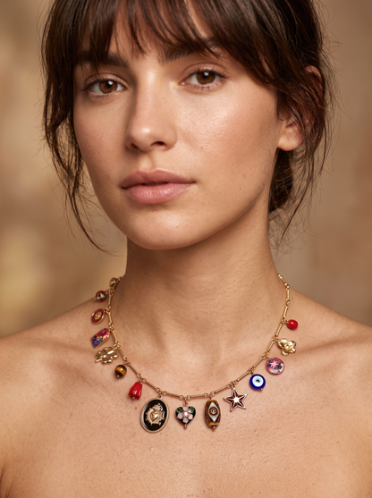 Collier Multi-Pampilles Émaillées - Choco Doré