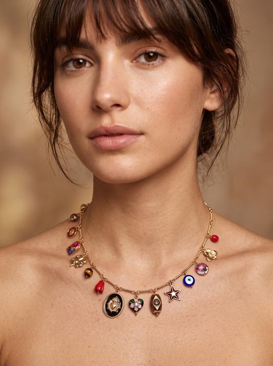 Collier Multi-Pampilles Émaillées - Choco Doré