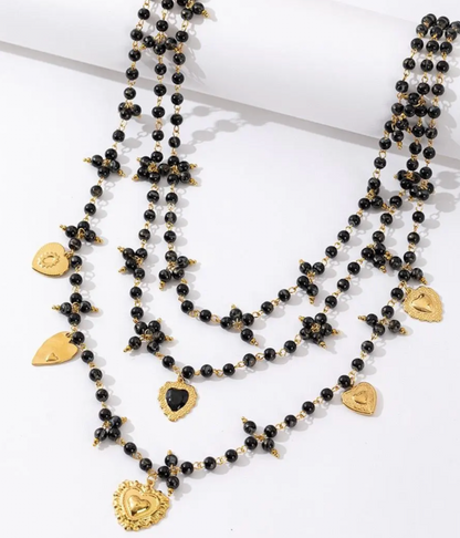 Collier Multirangs Perles et Coeurs