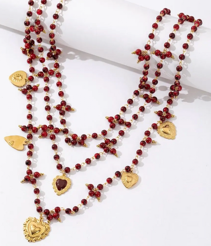 Collier Multirangs Perles et Coeurs