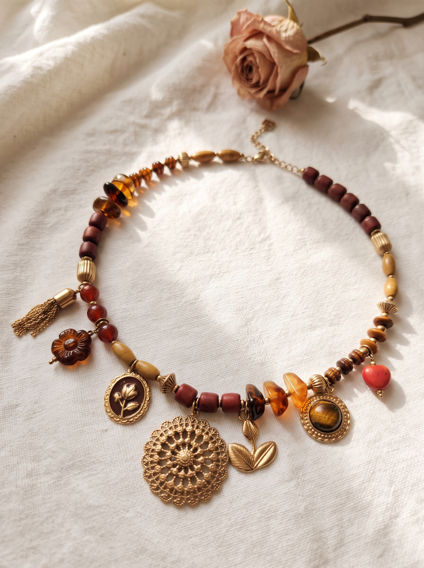 Collier Pampilles Bois - Choco Doré