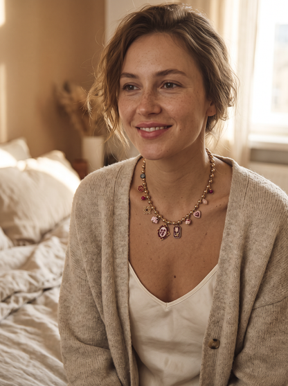 Collier Pampilles Fleur Émail - Bordeaux Doré