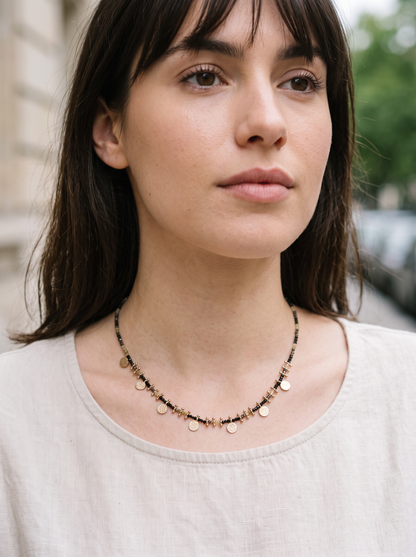 Collier Pierres Pastilles - Doré Noir