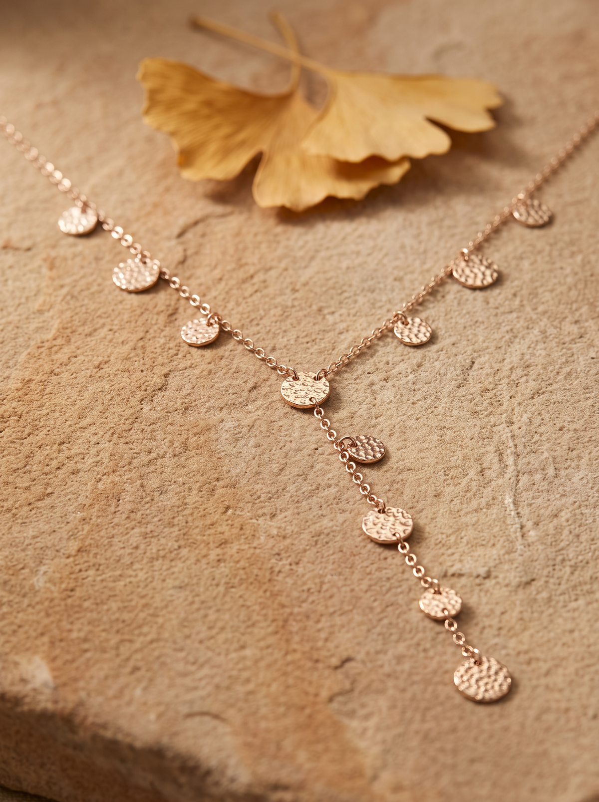 Collier Y Pastilles Martelées - Doré