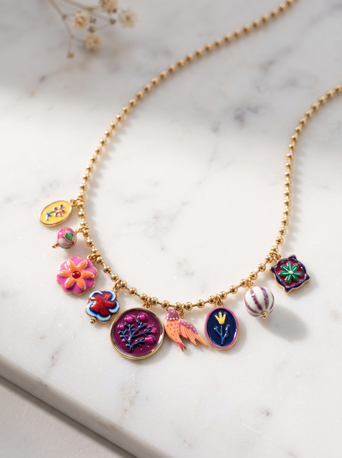 Collier Pampilles Céramique Fleur - Multicolore