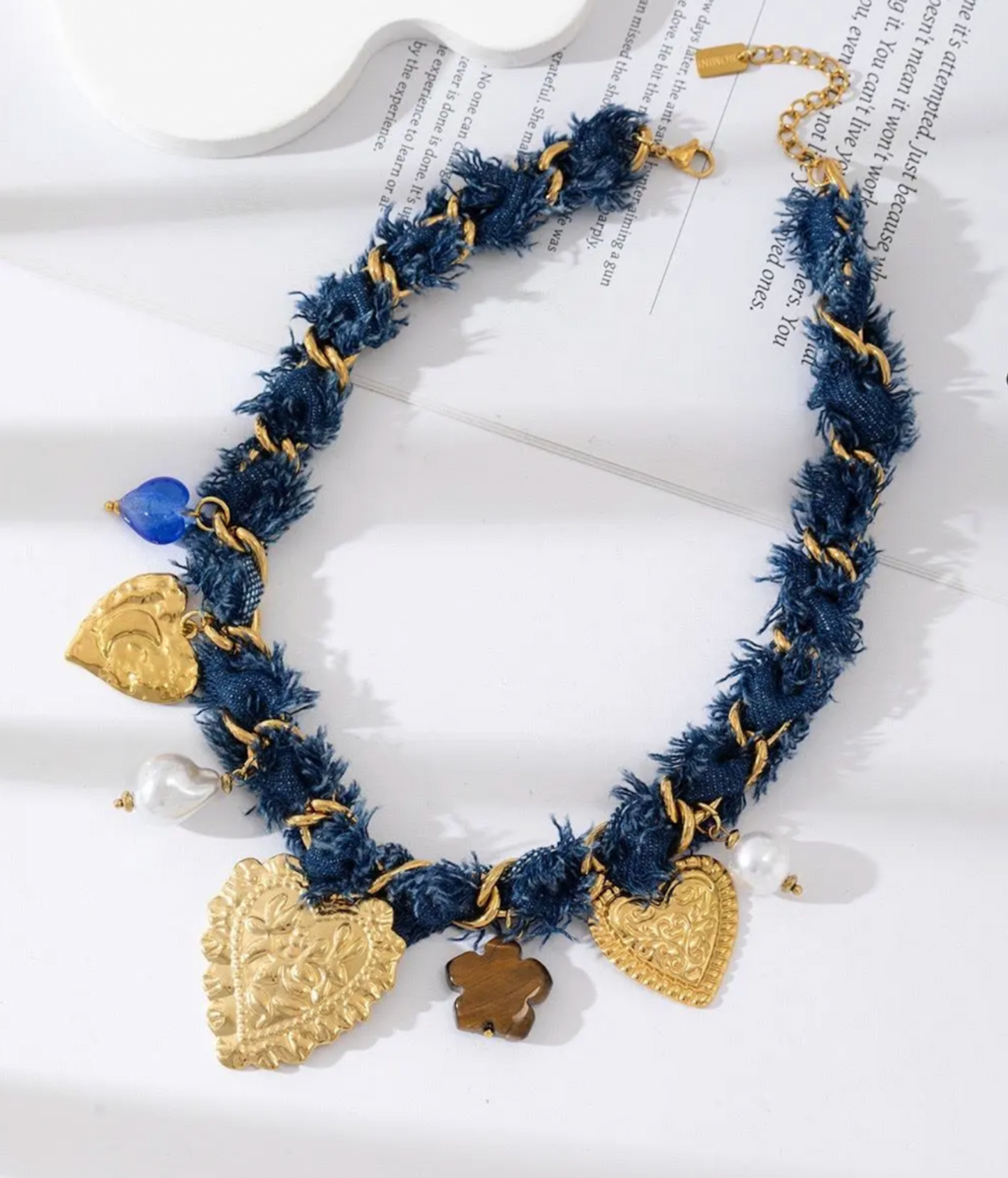 Collier Tressage Denim Chic