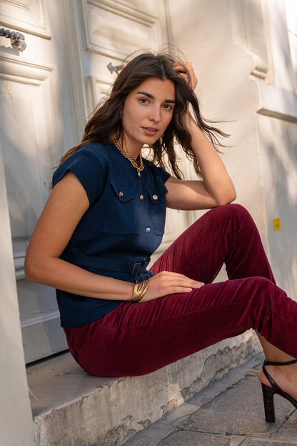 Pantalon Roxane - Chino Velours Bordeaux
