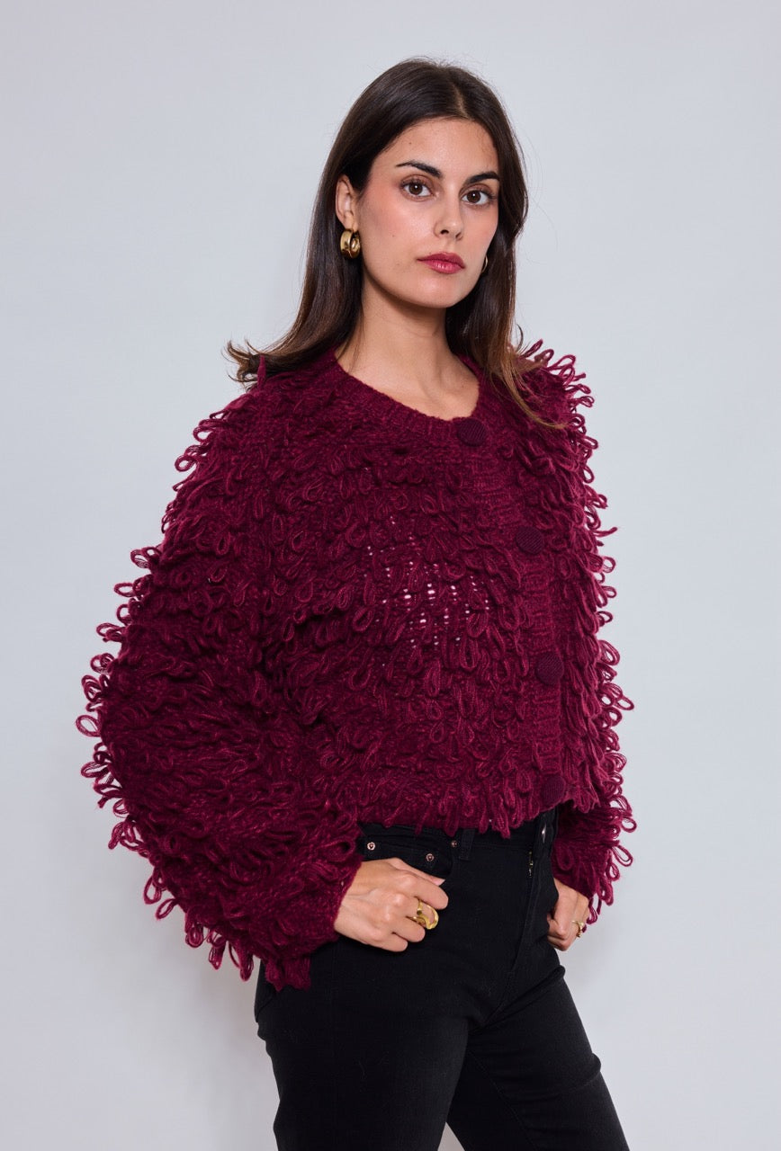 Gilet Bouclette Prune ou Kaki