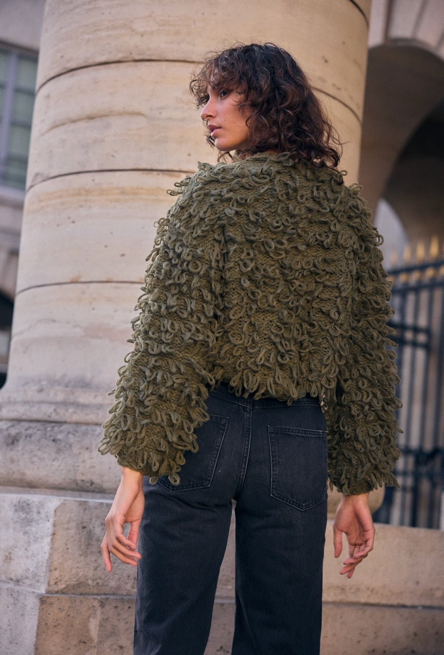 Gilet Bouclette Prune ou Kaki