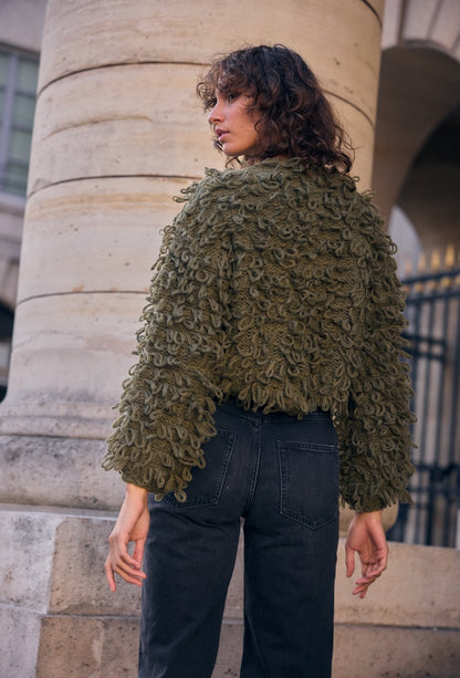 Gilet Bouclette Prune ou Kaki