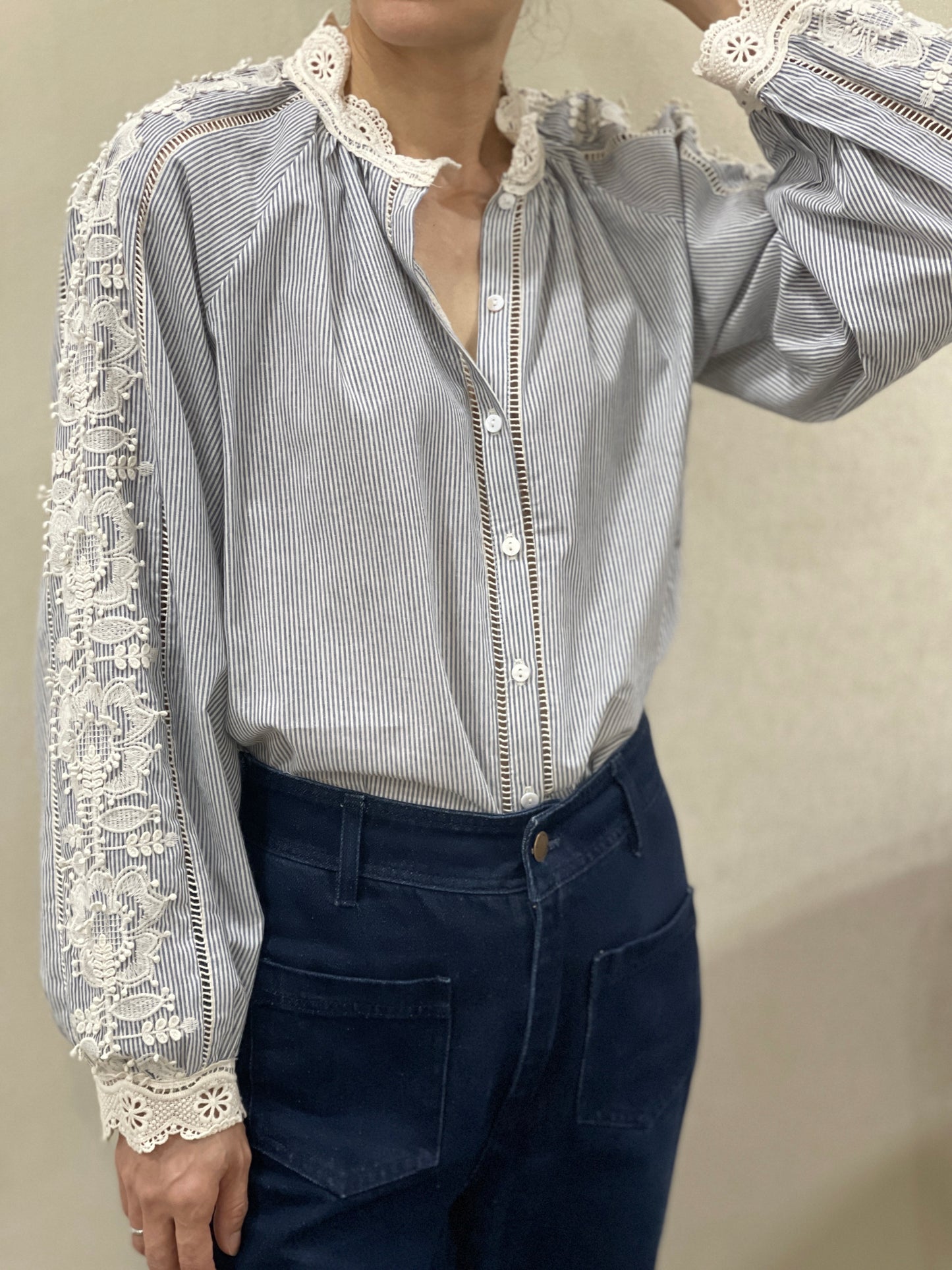 Chemise Rayée Dentelle