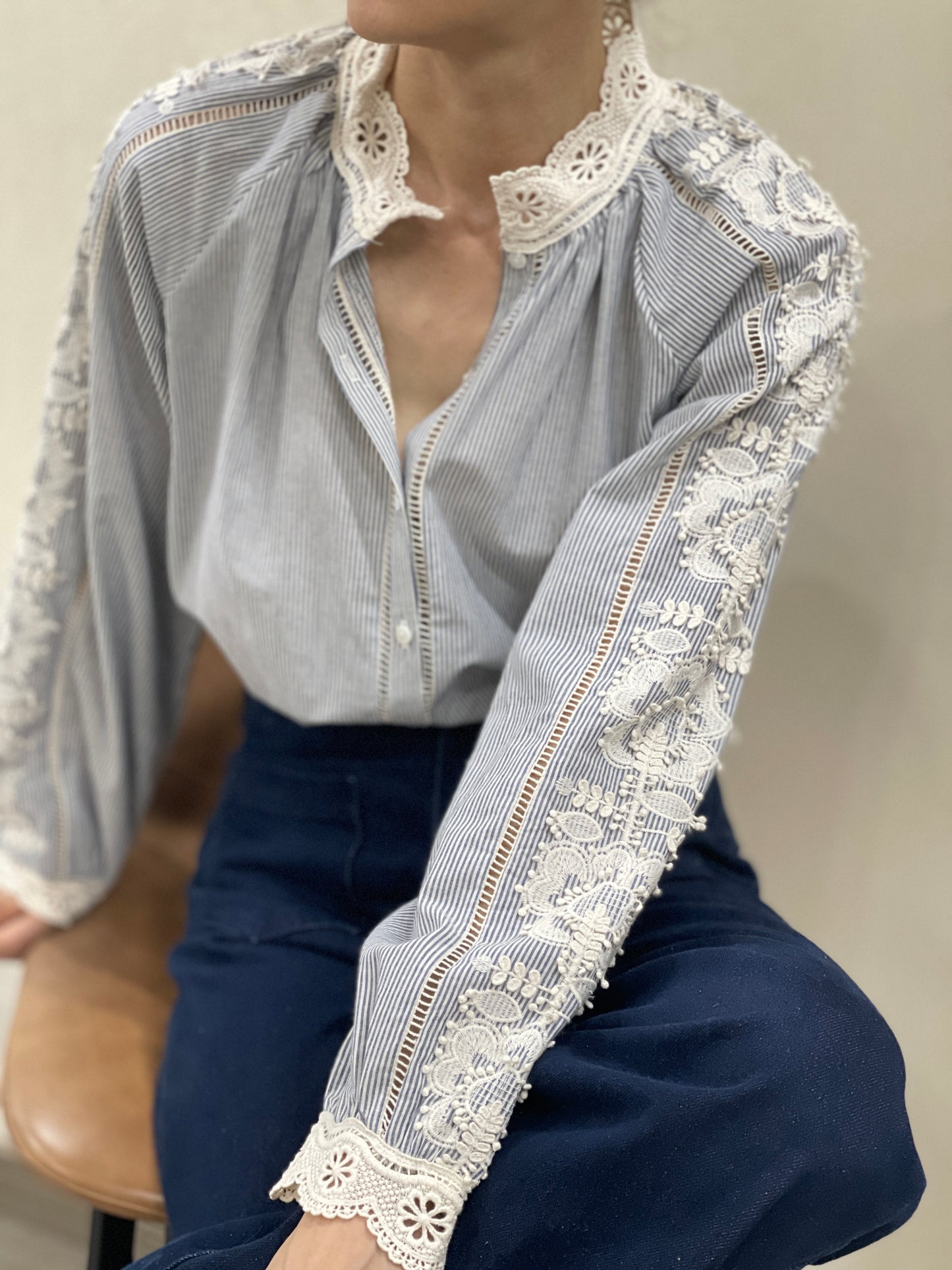 Chemise Rayée Dentelle