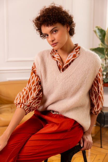 Pull sans Manches Col V Mohair
