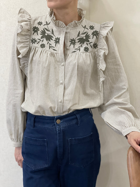 Chemise Rayée à Volants