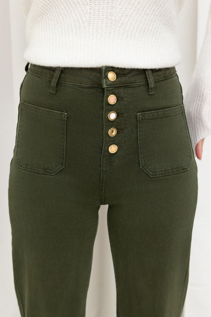 Jean Taille Haute à Boutons