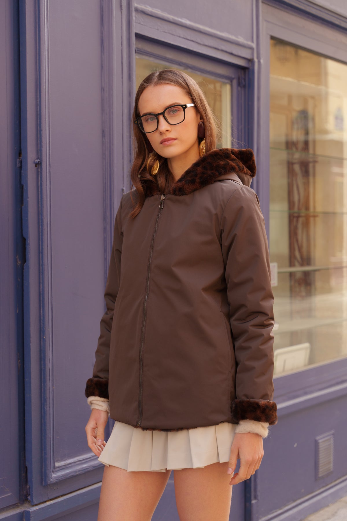Parka Courte Imperméable Réversible Léopard - Laura Jo