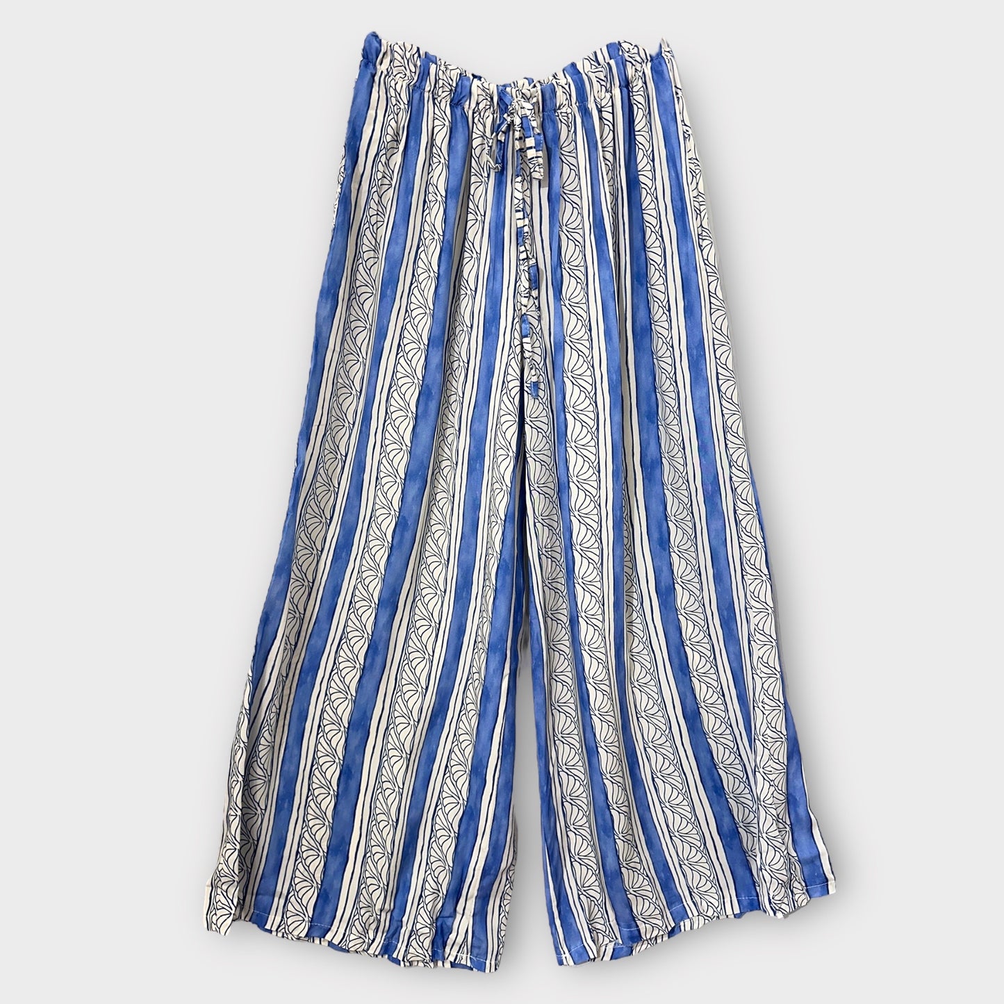 Pantalon Fluide à Rayures et Imprimés