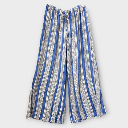 Pantalon Fluide à Rayures et Imprimés