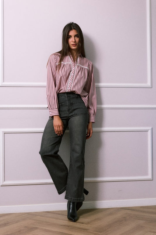 Jean Flare Gris Délavé