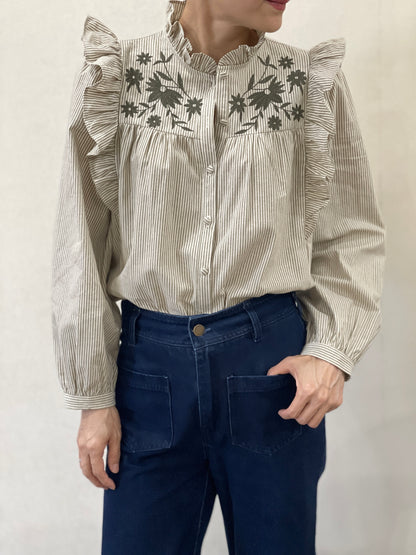 Chemise Rayée à Volants