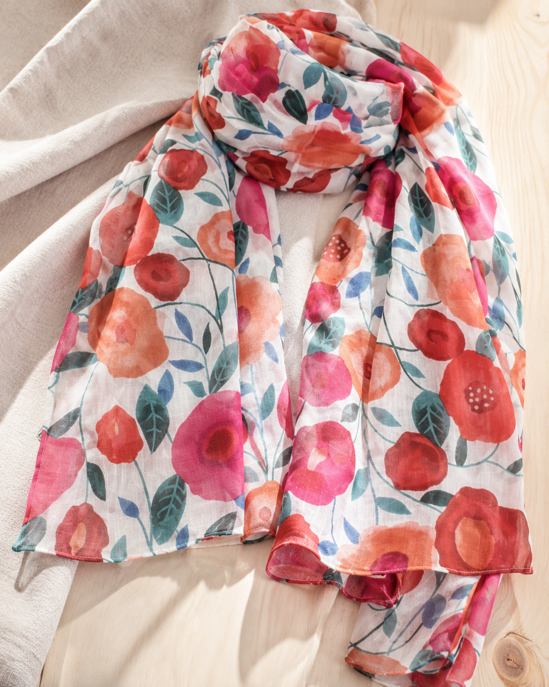Foulard Coton Coquelicots et Feuilles