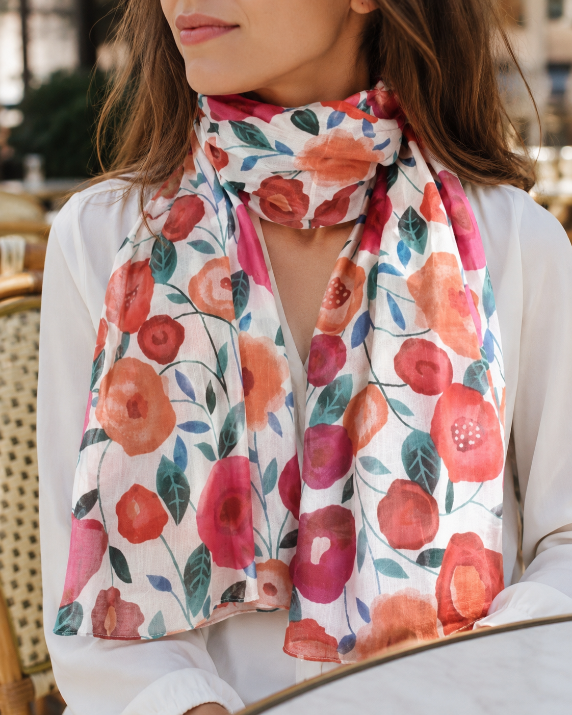 Foulard Coton Coquelicots et Feuilles