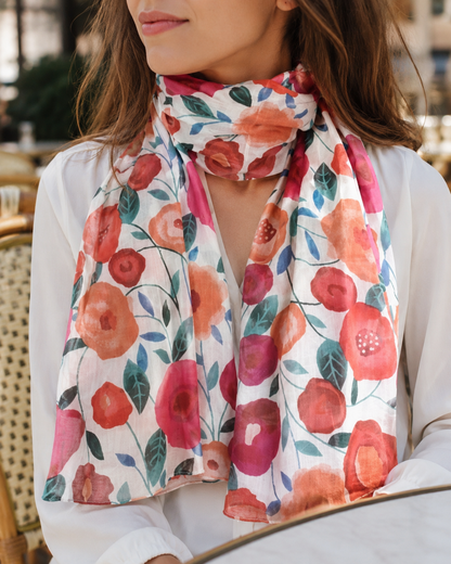 Foulard Coton Coquelicots et Feuilles
