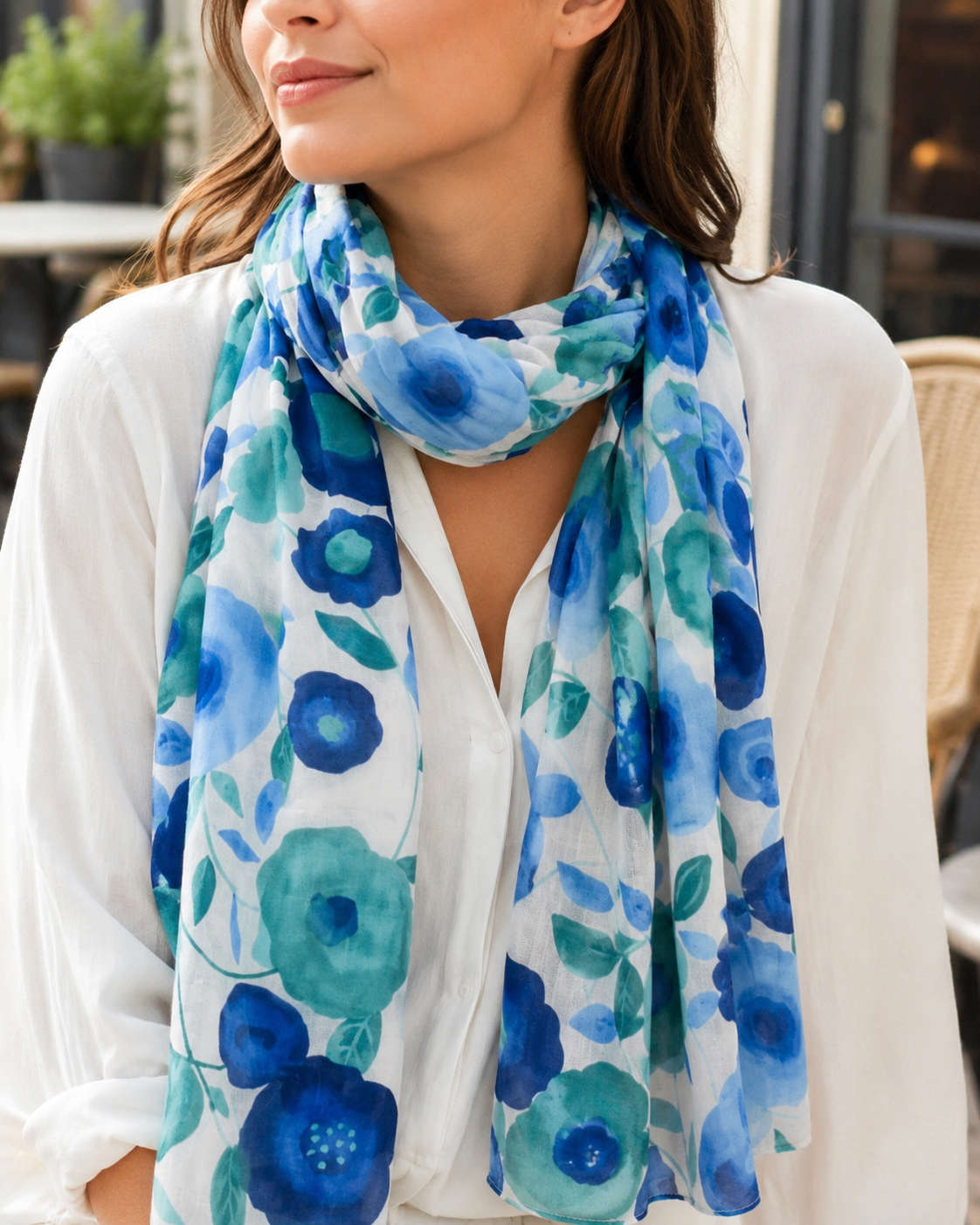 Foulard Coton Coquelicots et Feuilles
