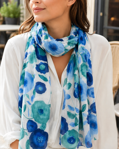 Foulard Coton Coquelicots et Feuilles