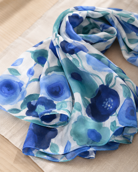 Foulard Coton Coquelicots et Feuilles
