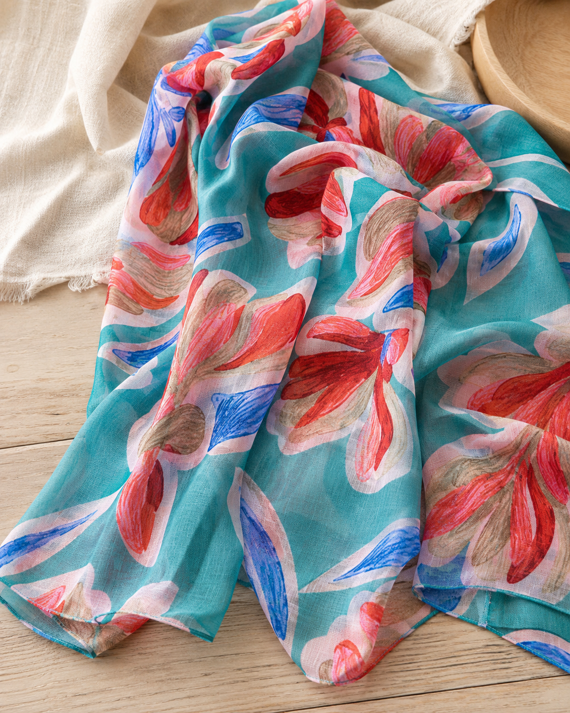 Foulard Coton Grandes Fleurs Détourées
