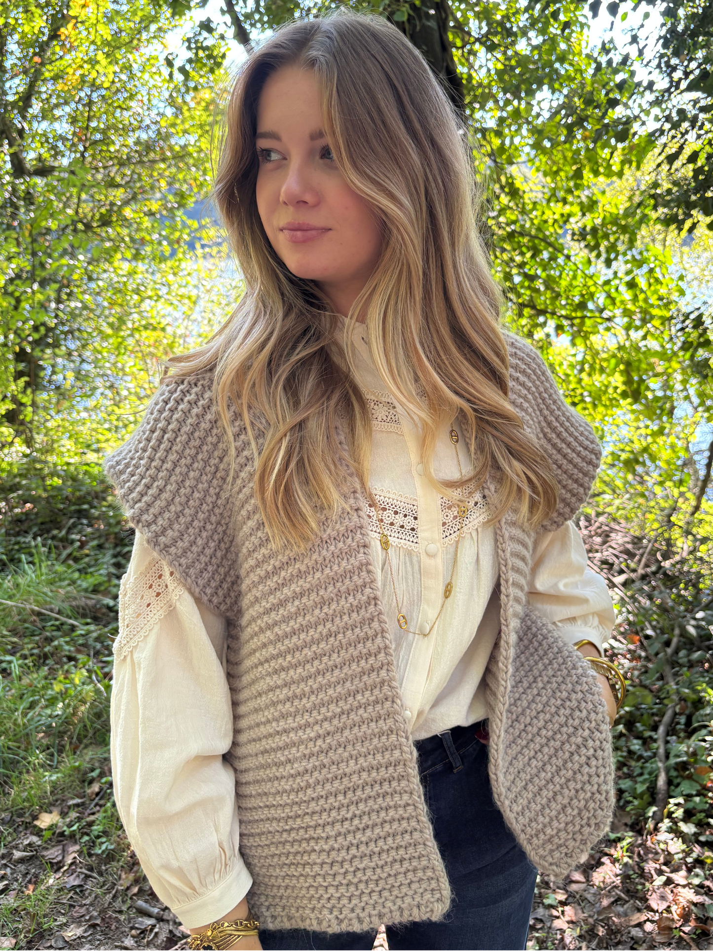 Gilet tricot sans manches bohème chic