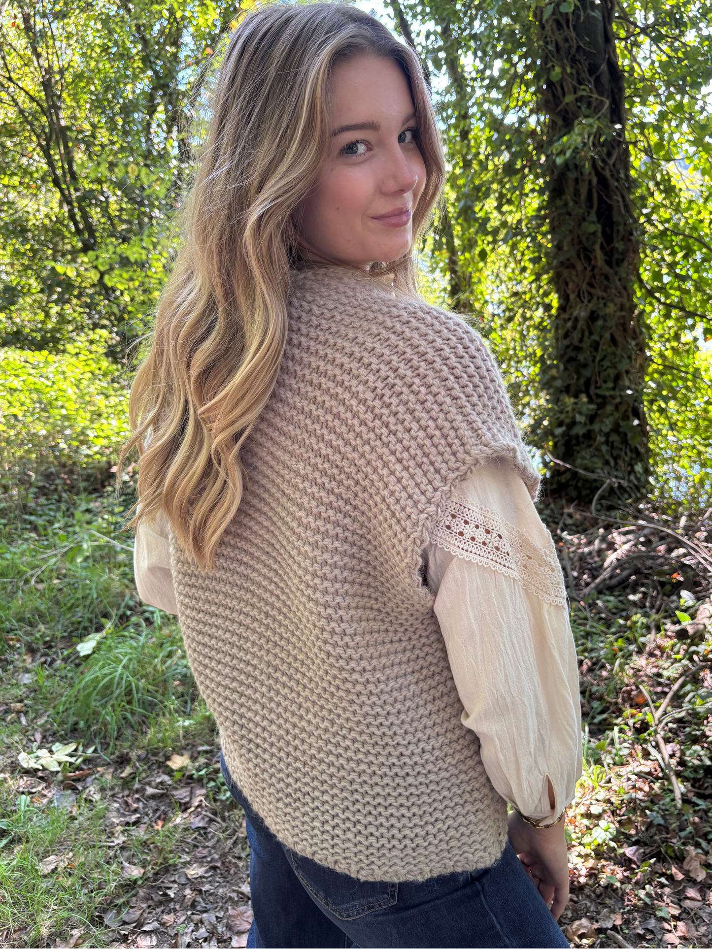 Gilet tricot sans manches bohème chic