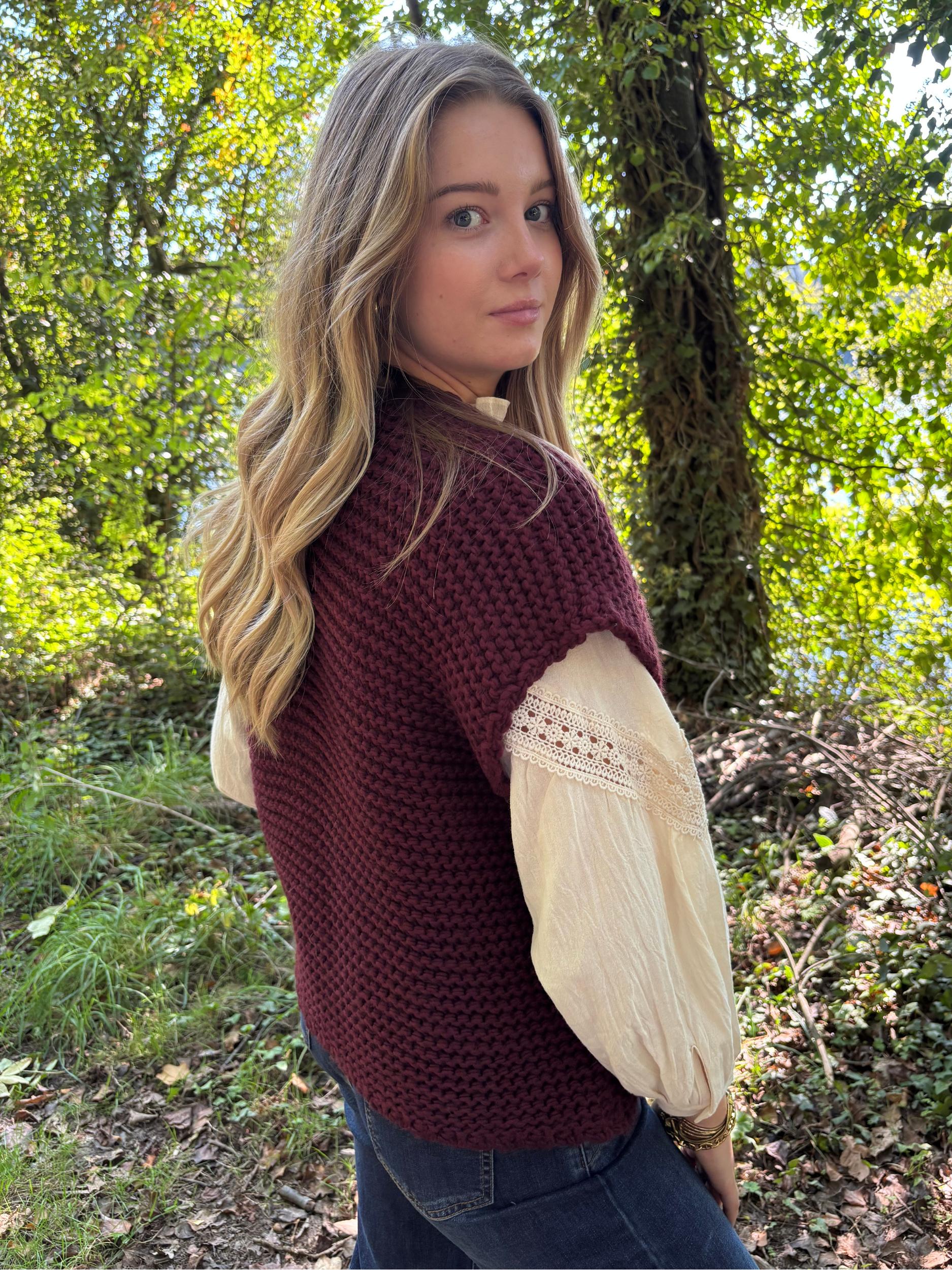 Gilet tricot sans manches bohème chic