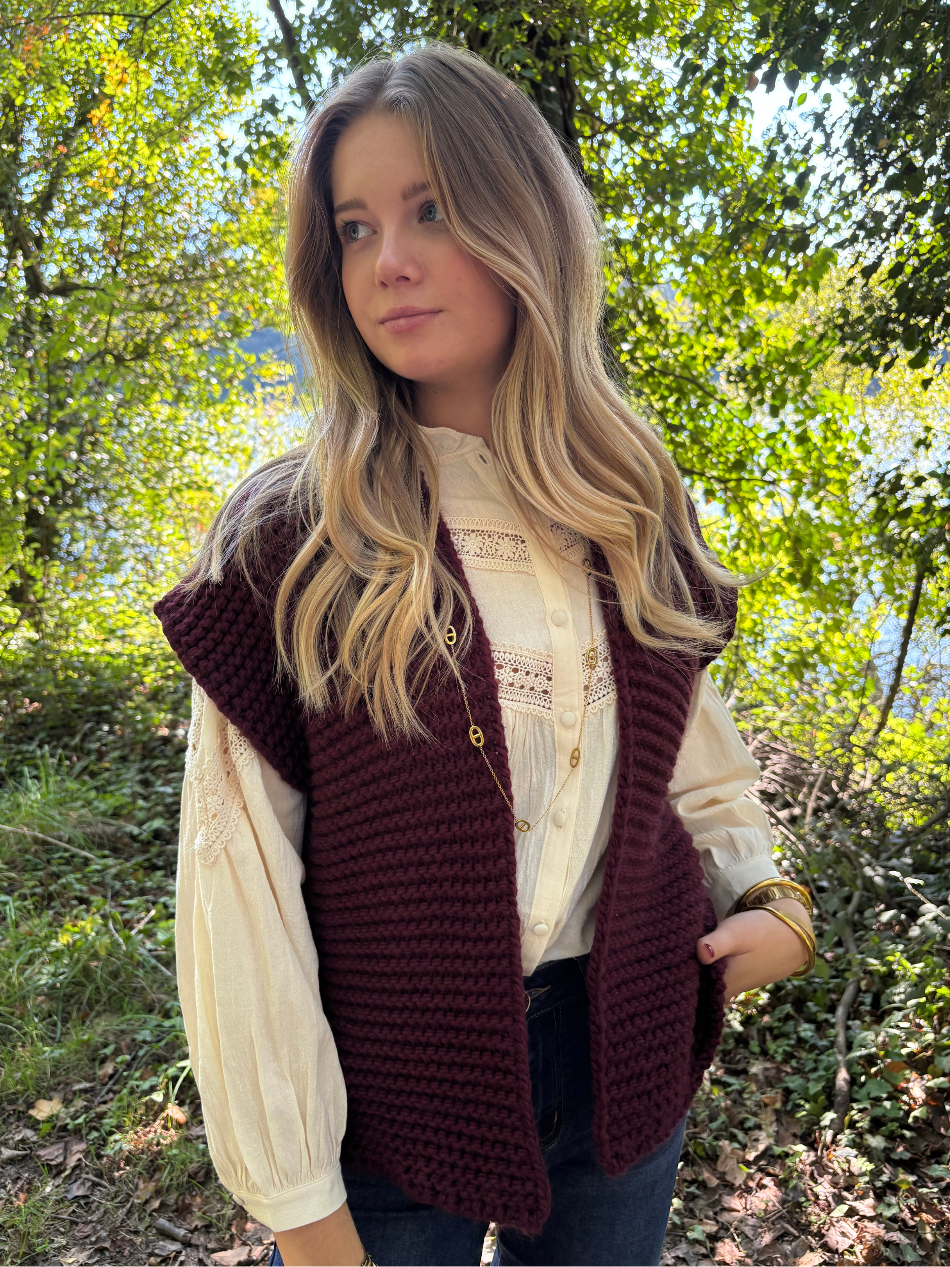 Gilet tricot sans manches bohème chic
