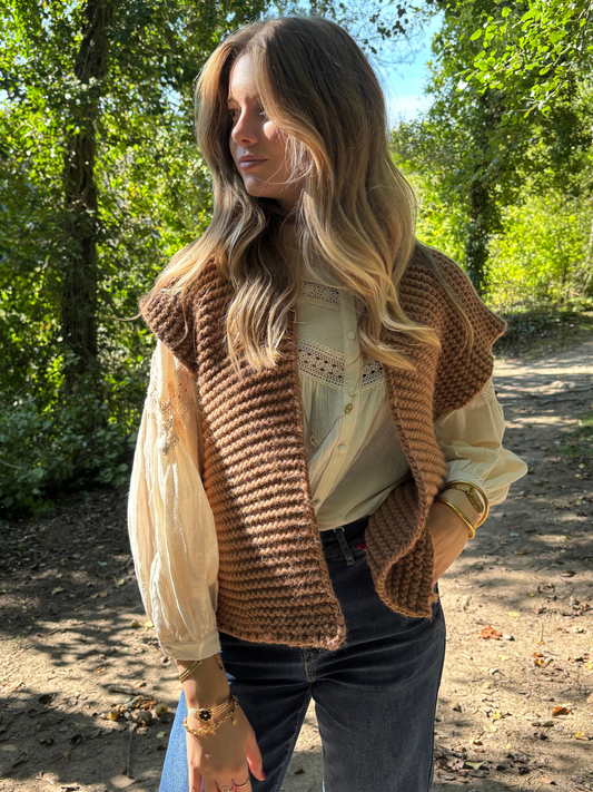 Gilet tricot sans manches bohème chic
