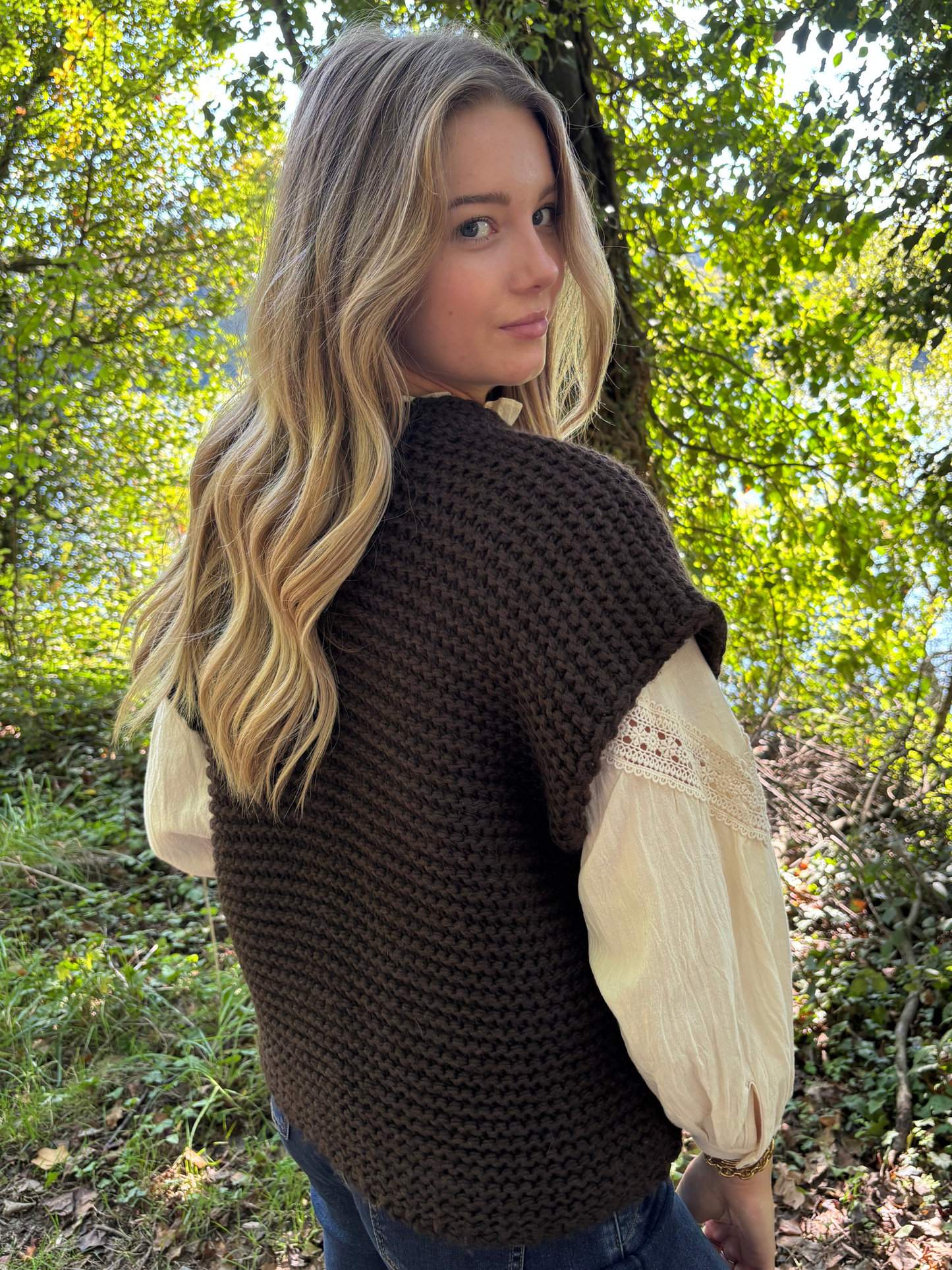 Gilet tricot sans manches bohème chic