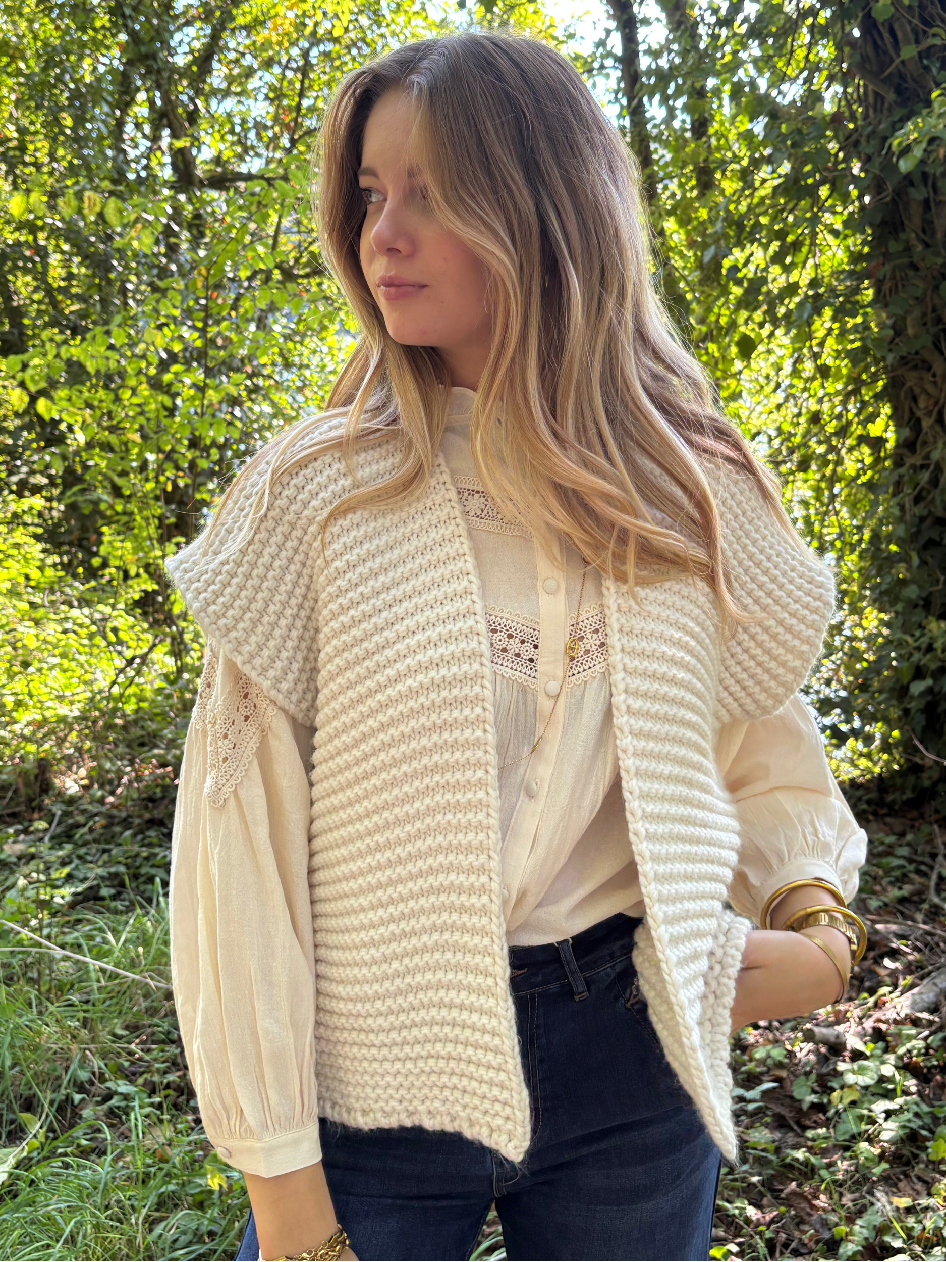 Gilet tricot sans manches bohème chic