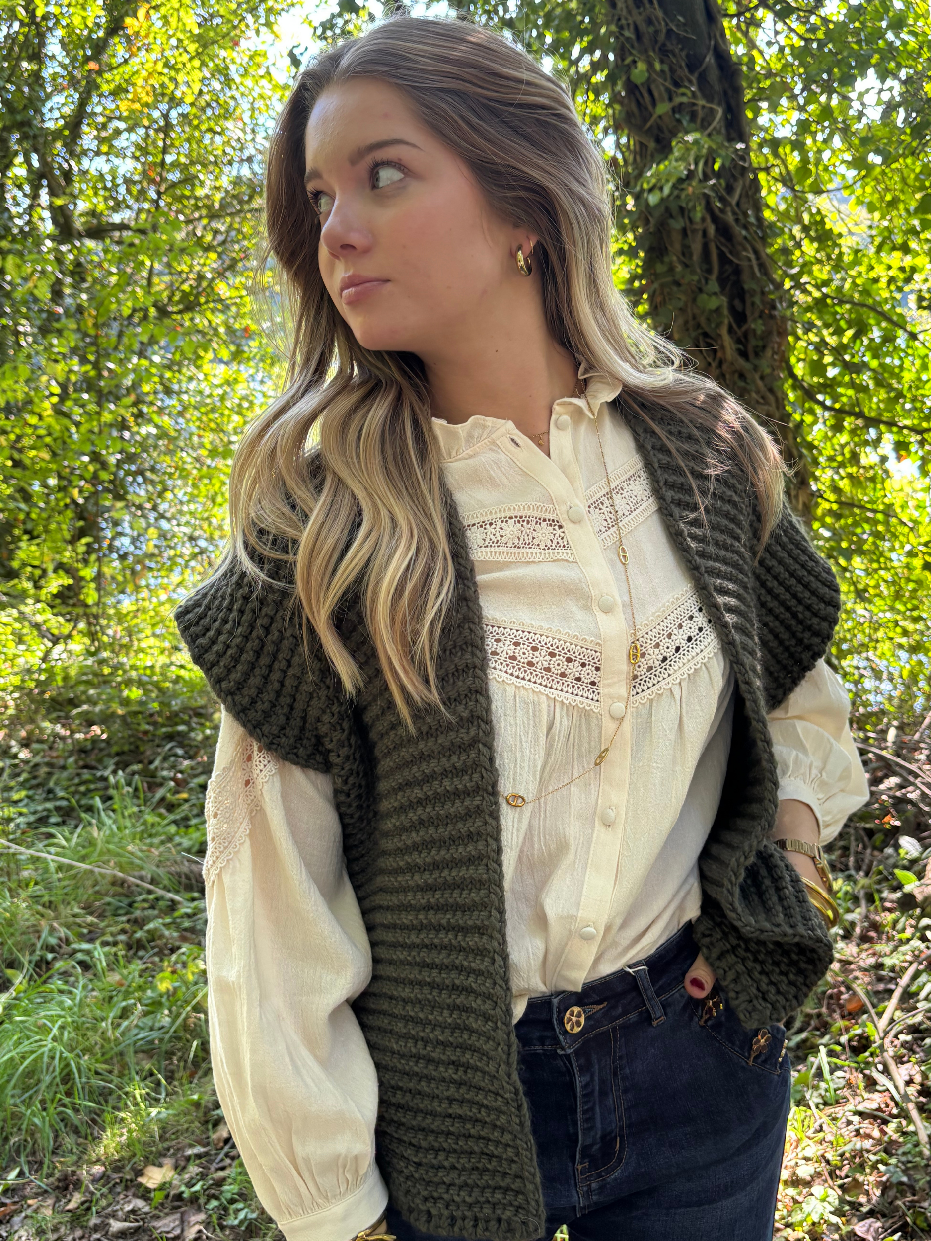 Gilet tricot sans manches bohème chic
