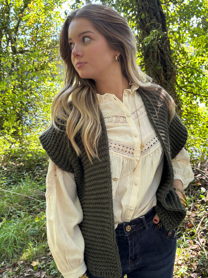 Gilet tricot sans manches bohème chic