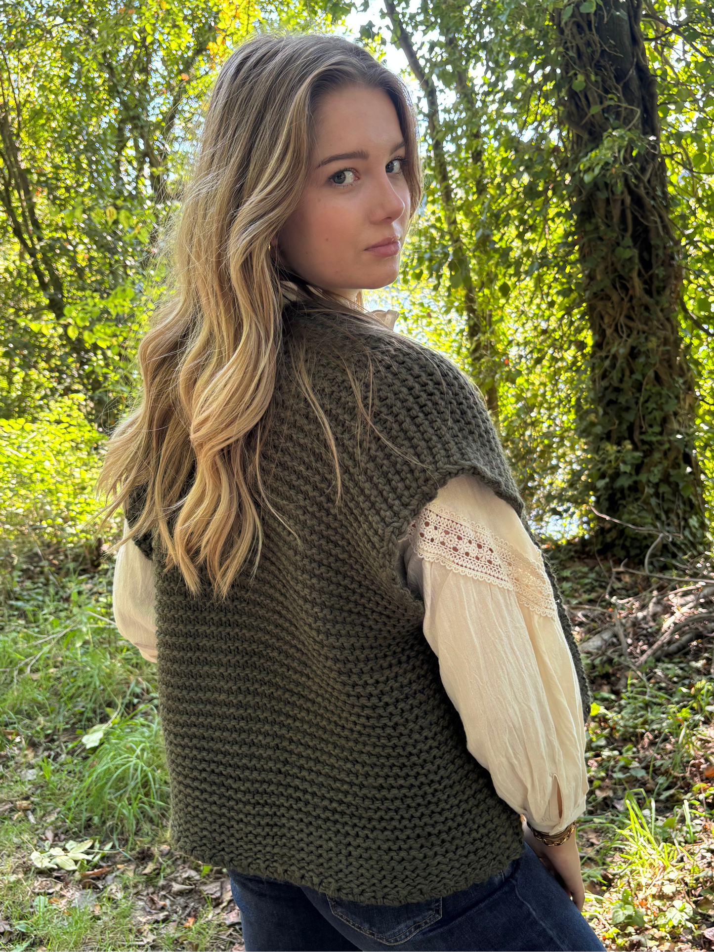 Gilet tricot sans manches bohème chic
