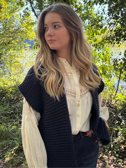 Gilet tricot sans manches bohème chic