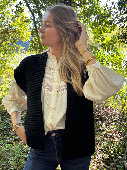 Gilet tricot sans manches bohème chic