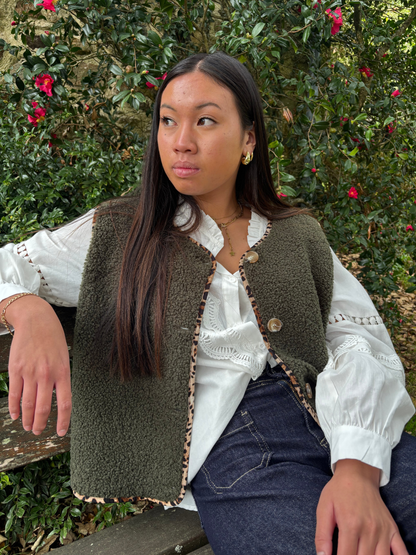 Gilet Cosy bordure léopard