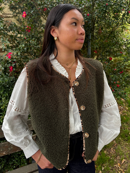 Gilet Cosy bordure léopard