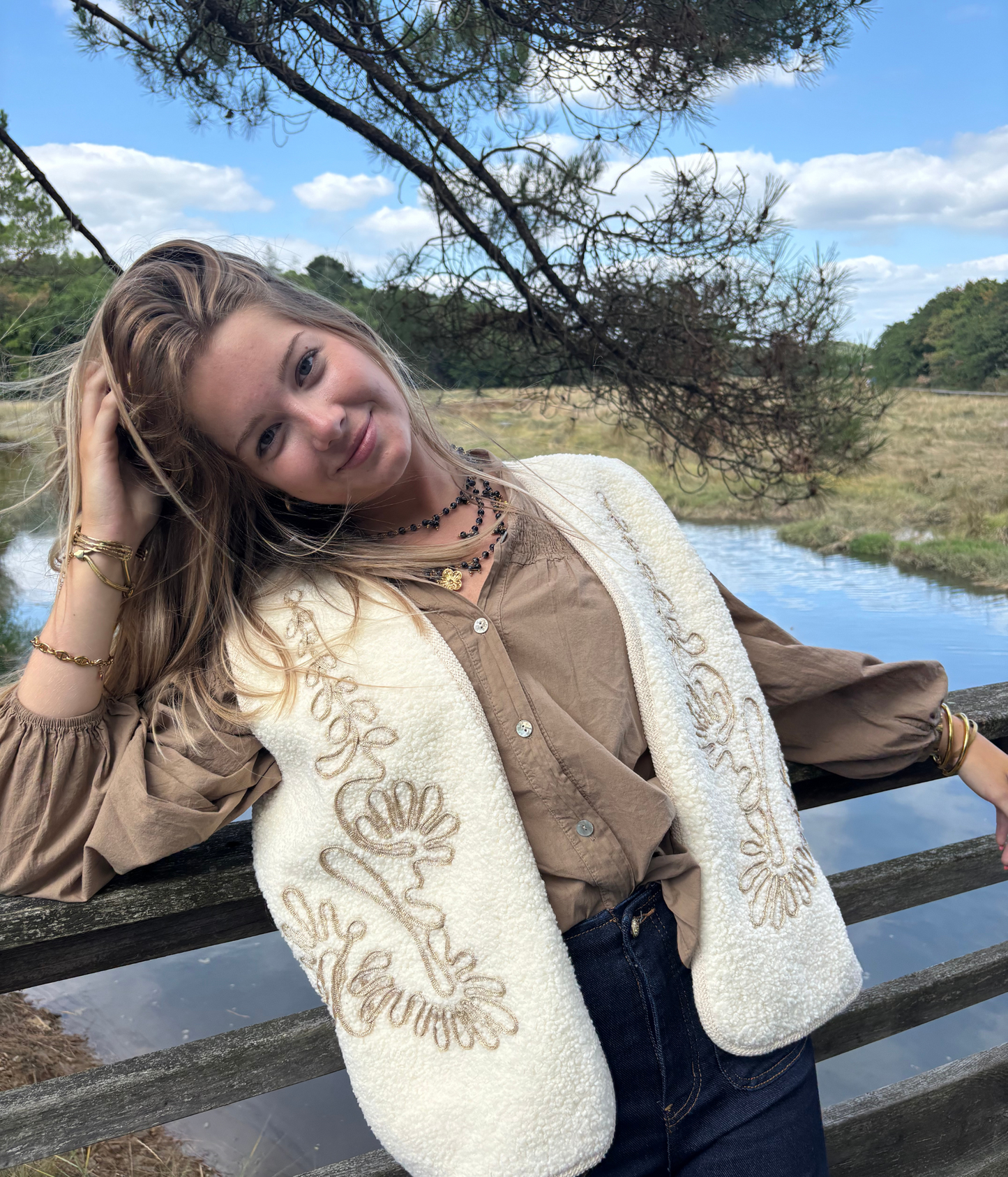 Gilet sans Manches Beige
