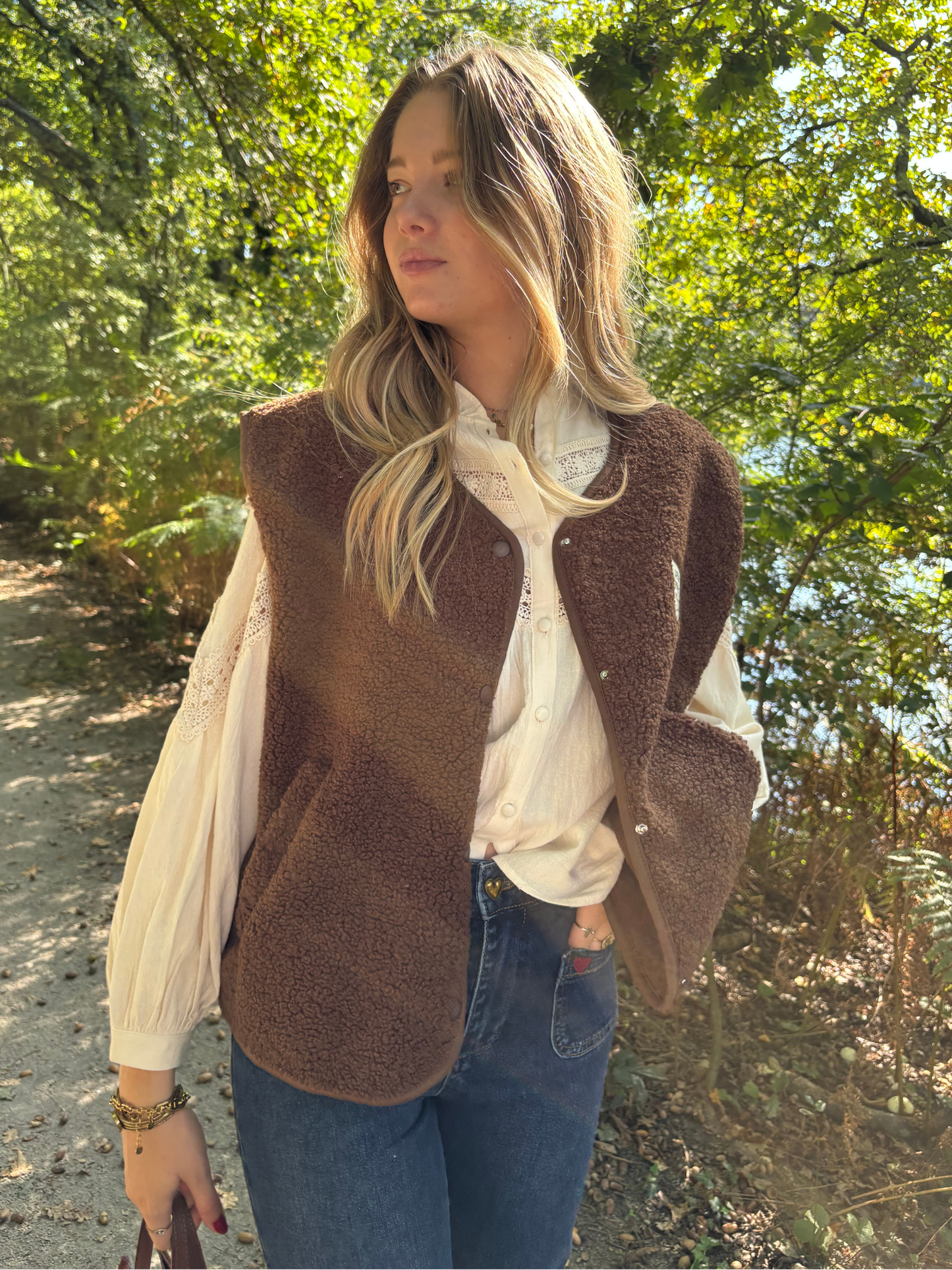 Gilet sans manches moumoute bohème chic
