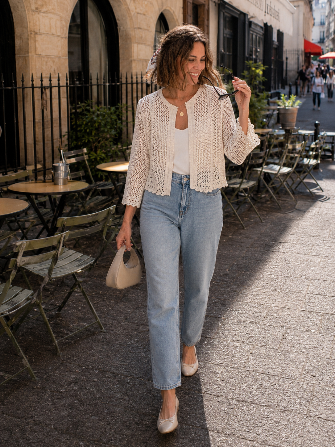 Gilet Fluide Ajouré Blanc