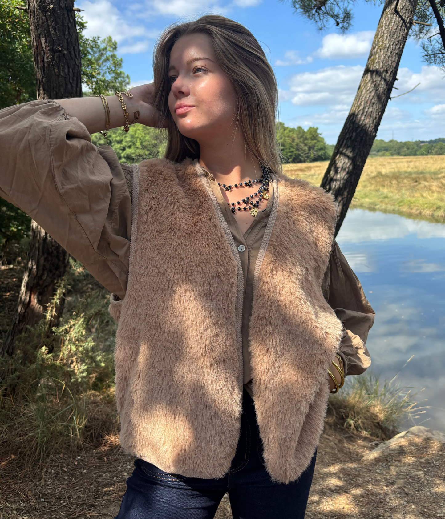 Gilet sans Manches Beige